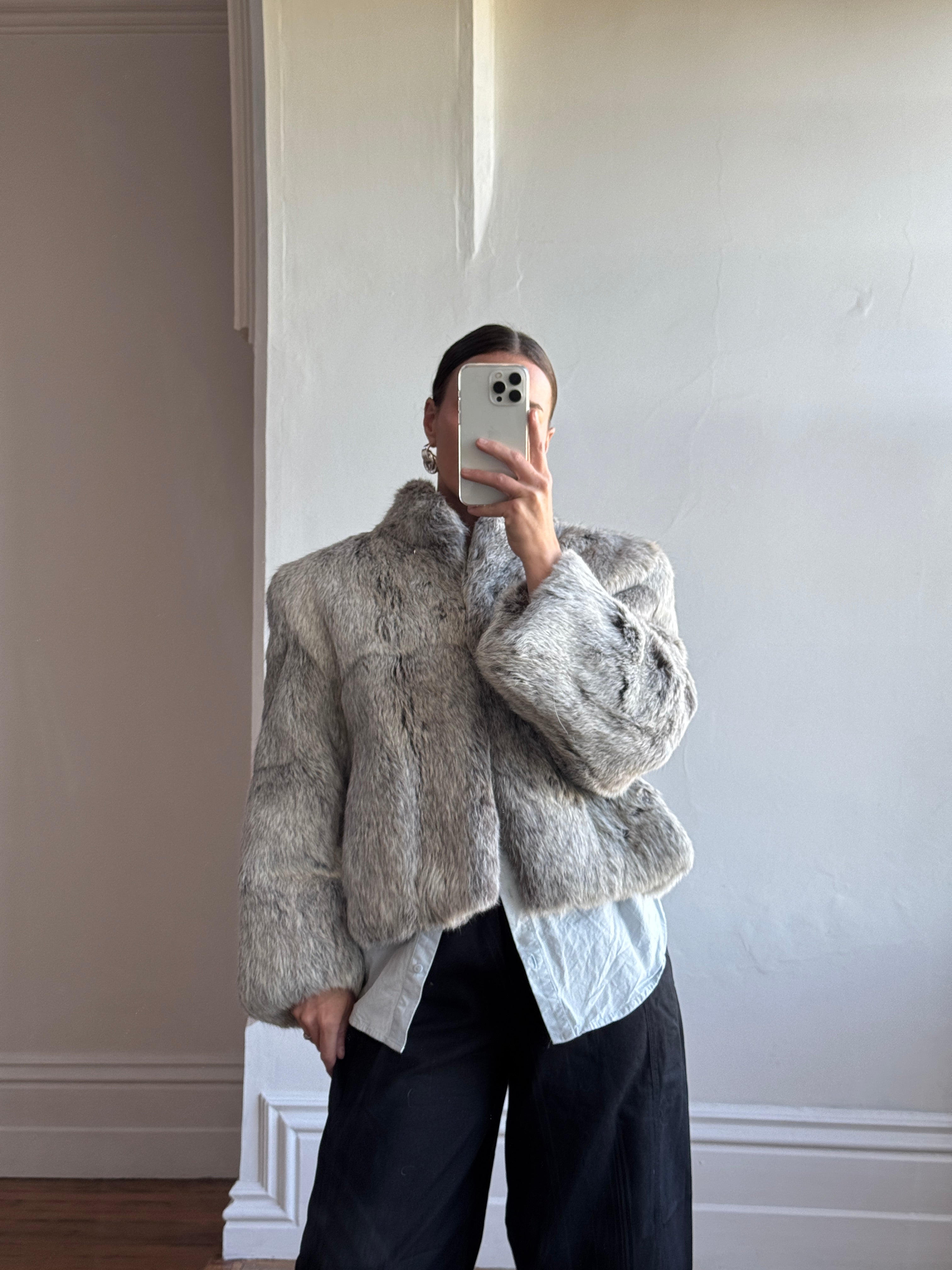Vintage Grey Marle Fur Cropped Coat