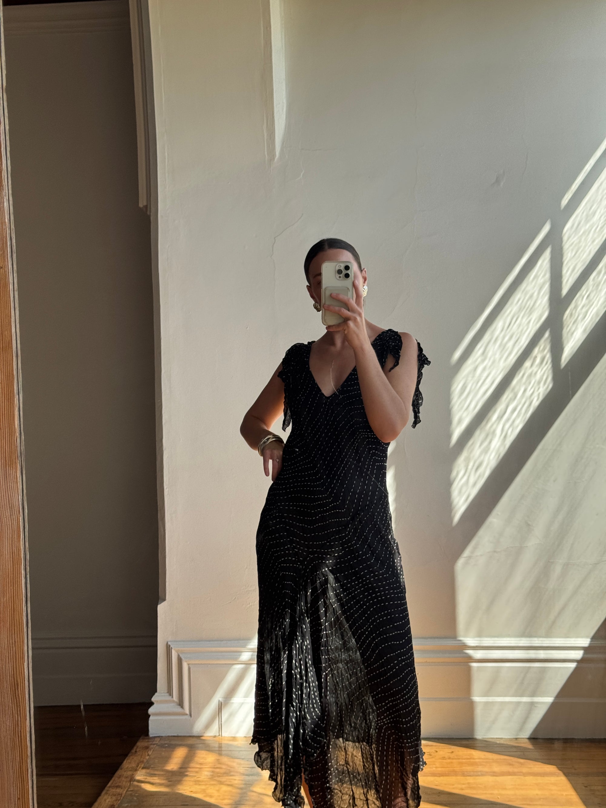 Vintage 90s Crinkle Sheer Fairy Dress Noir