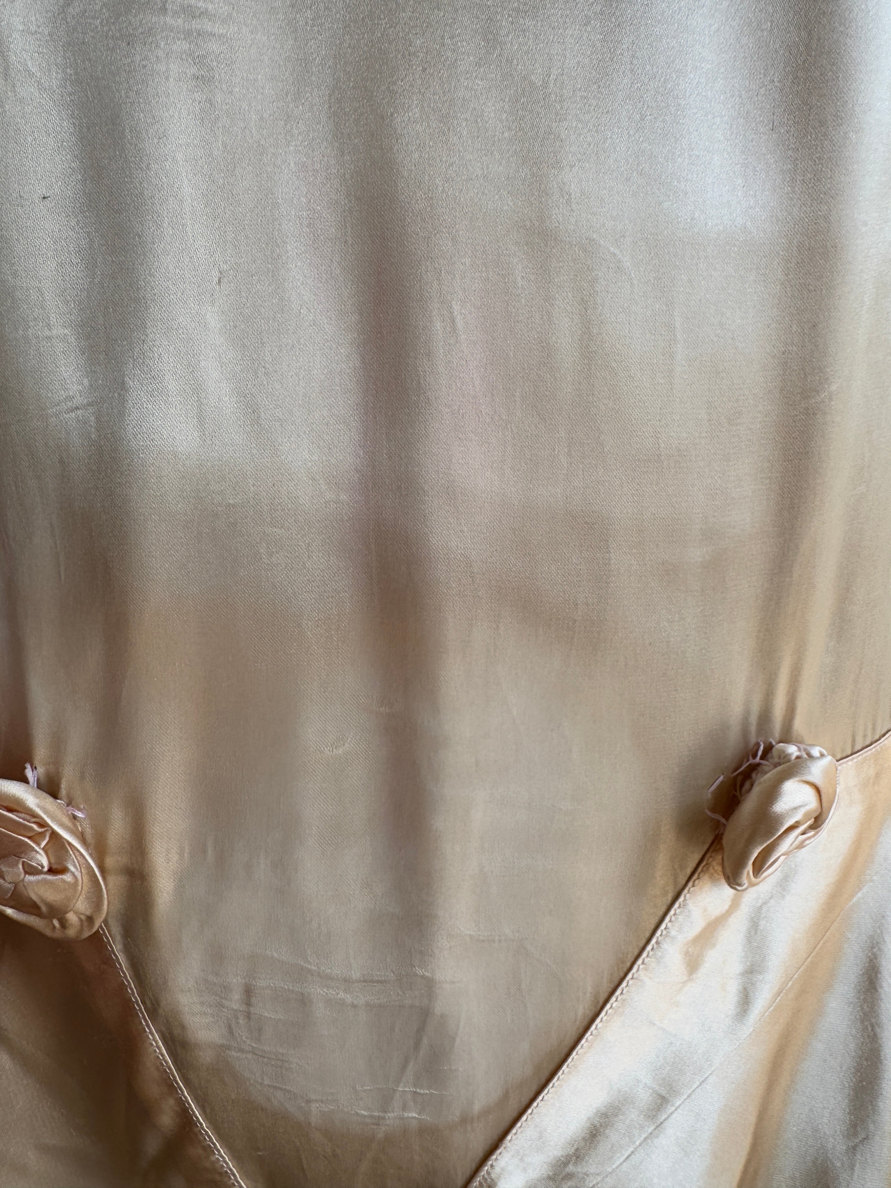 Vintage 20s Flapper Champagne Wedding Dress With Rosettes