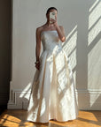 Vintage 90s Strapless Jacquard Satin Princess Wedding Dress