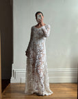 Vintage 60s Guipure Lace Long Sleeve Wedding Gown with Train