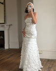 Vintage 90s Strapless Embellished Ruffled Wedding Gown