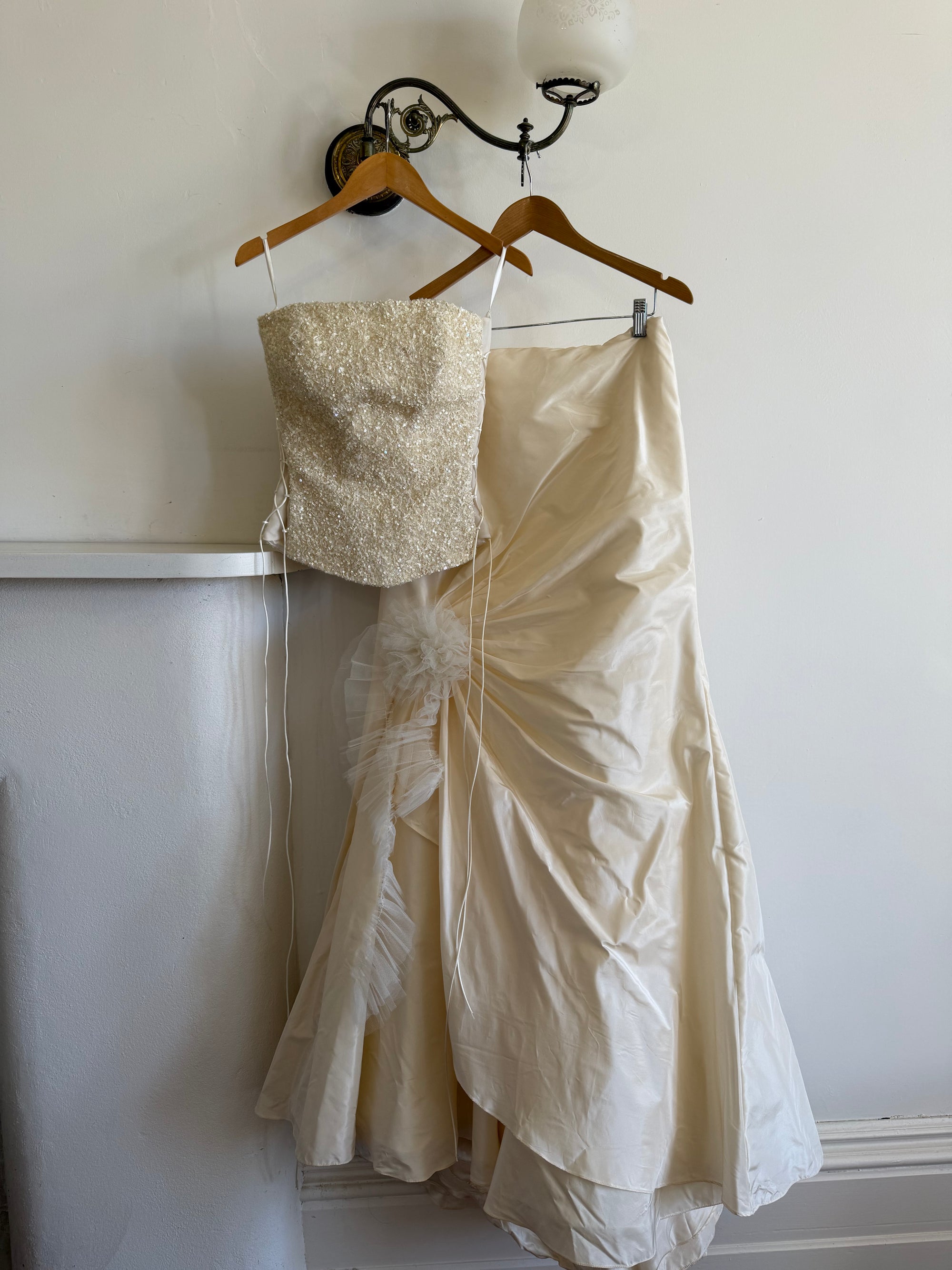 Vintage 90s Italian Pure Silk Taffeta and Sequin Bridal Set