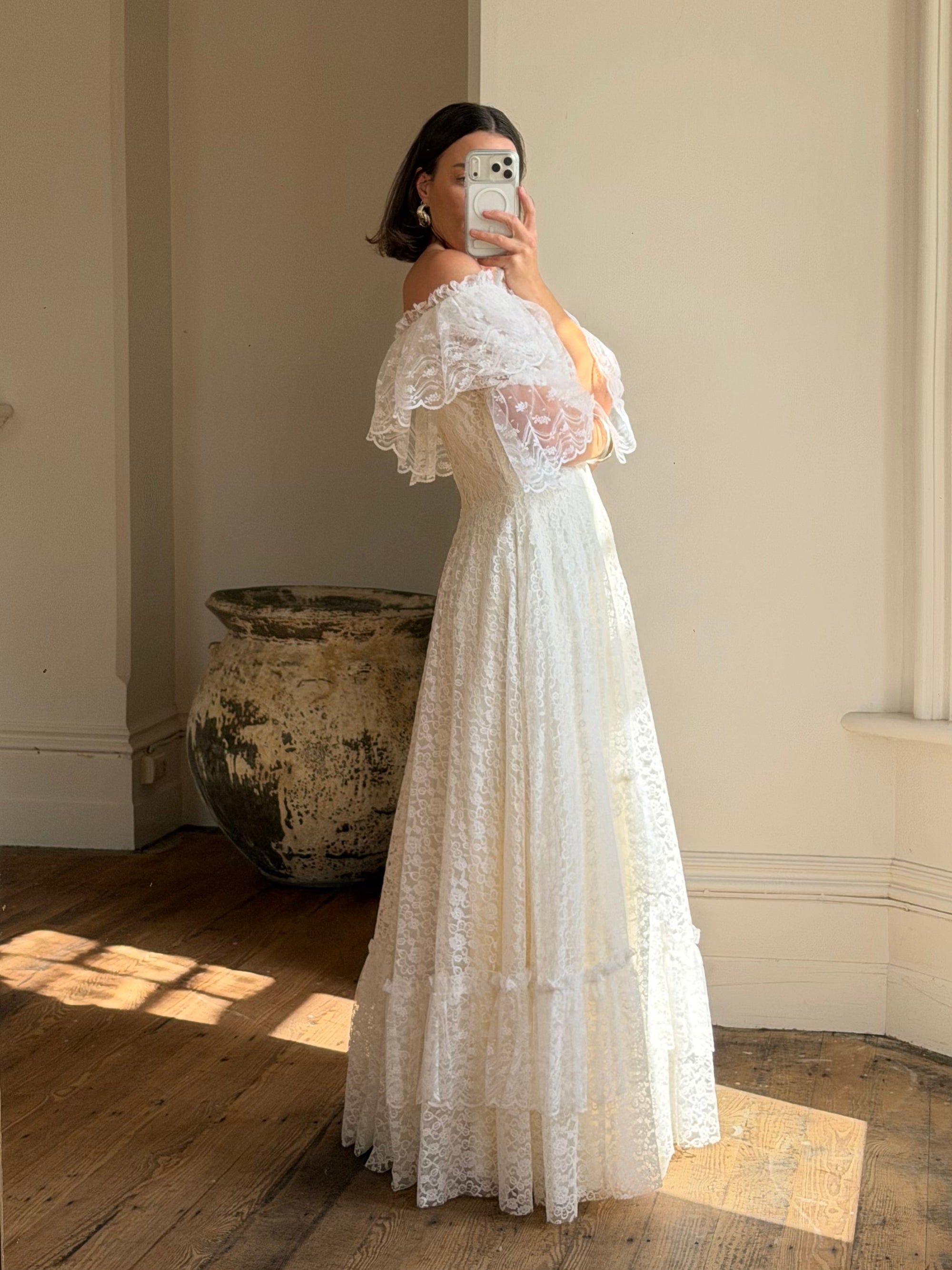 Vintage 70s Lace Prairie Wedding Dress
