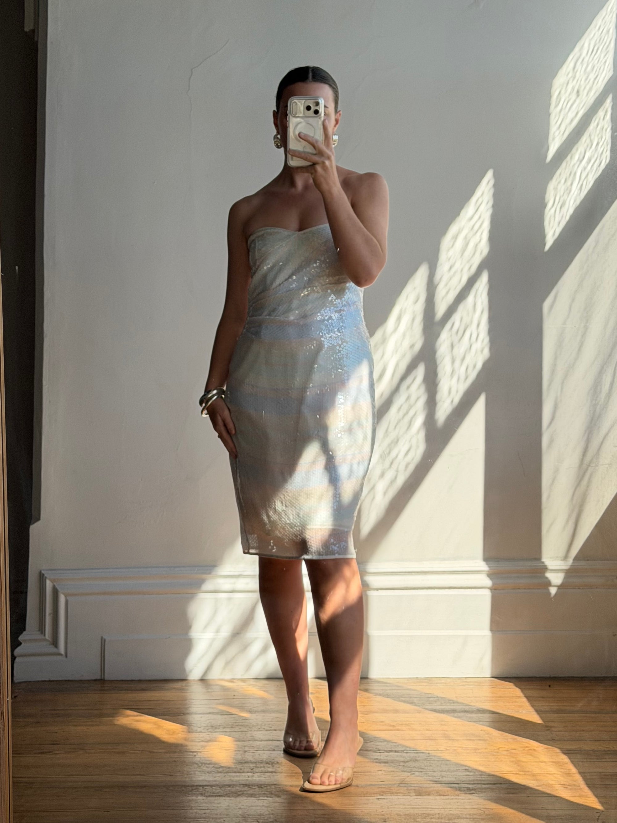 Vintage 90s Pure Silk Pastel Sequin Party Dress