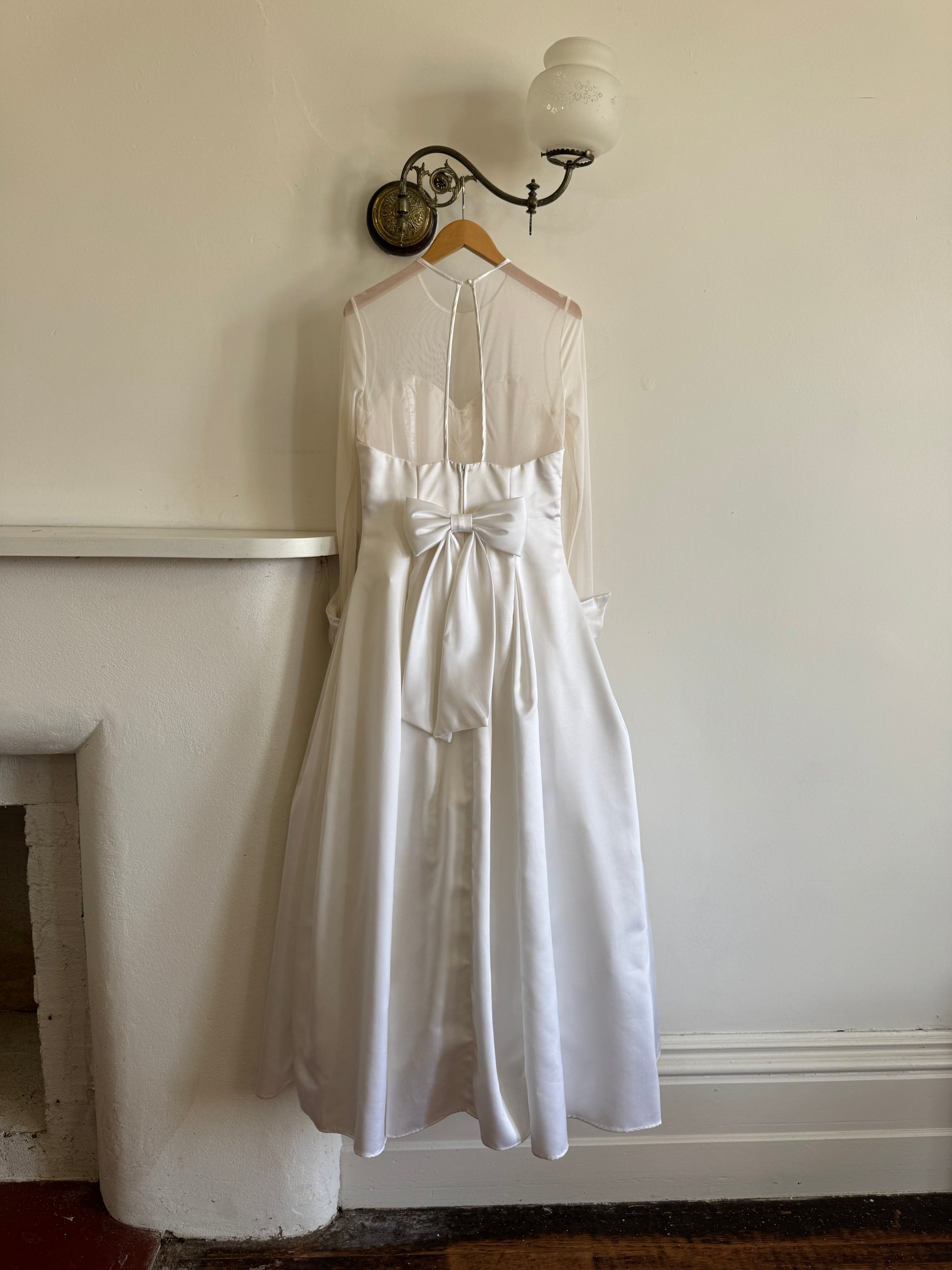 Vintage 90s Tailored Mesh Long Sleeved Wedding Gown
