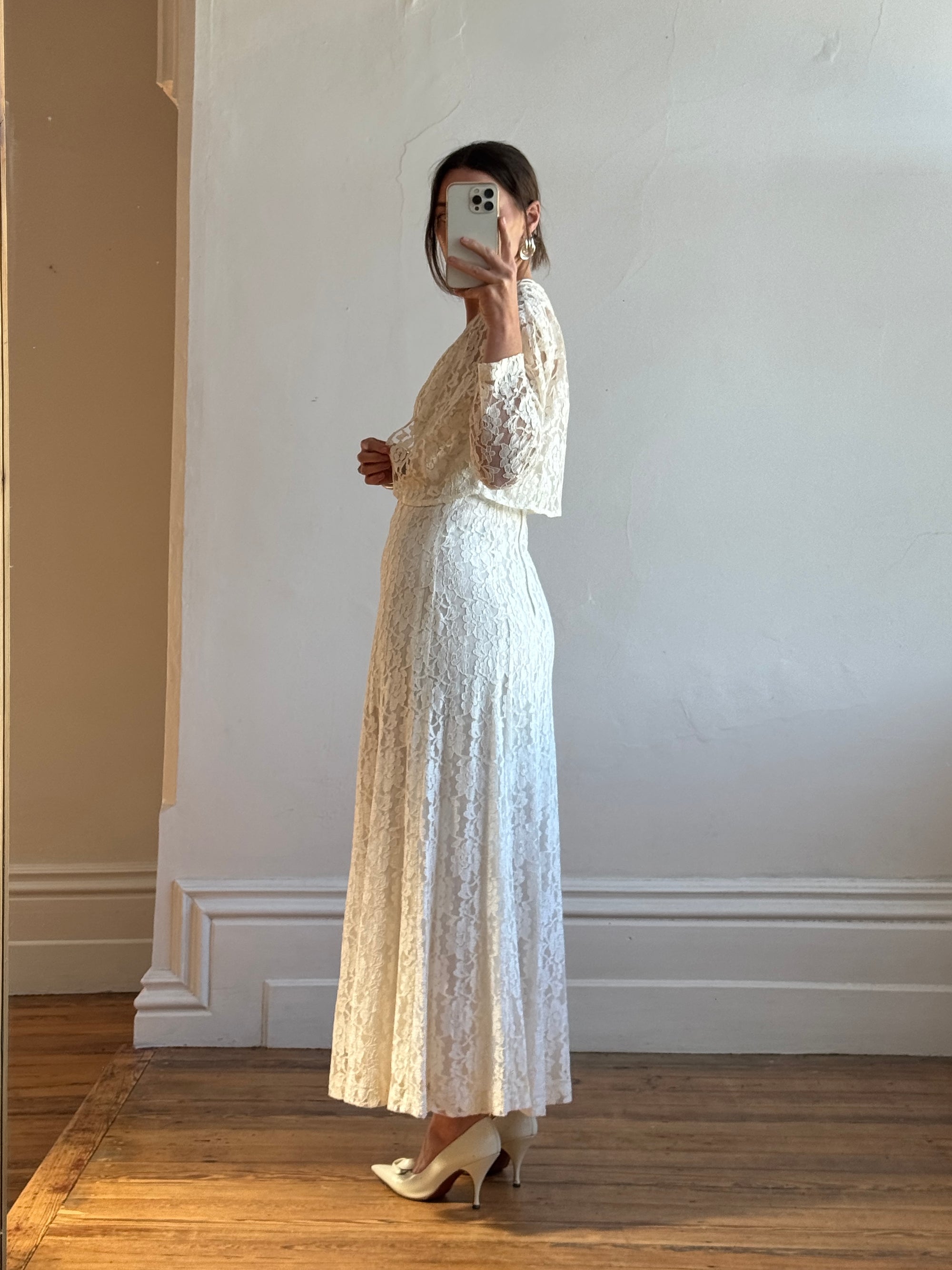 Vintage 90s Australian Made Lace Bridal Slip and Bolero