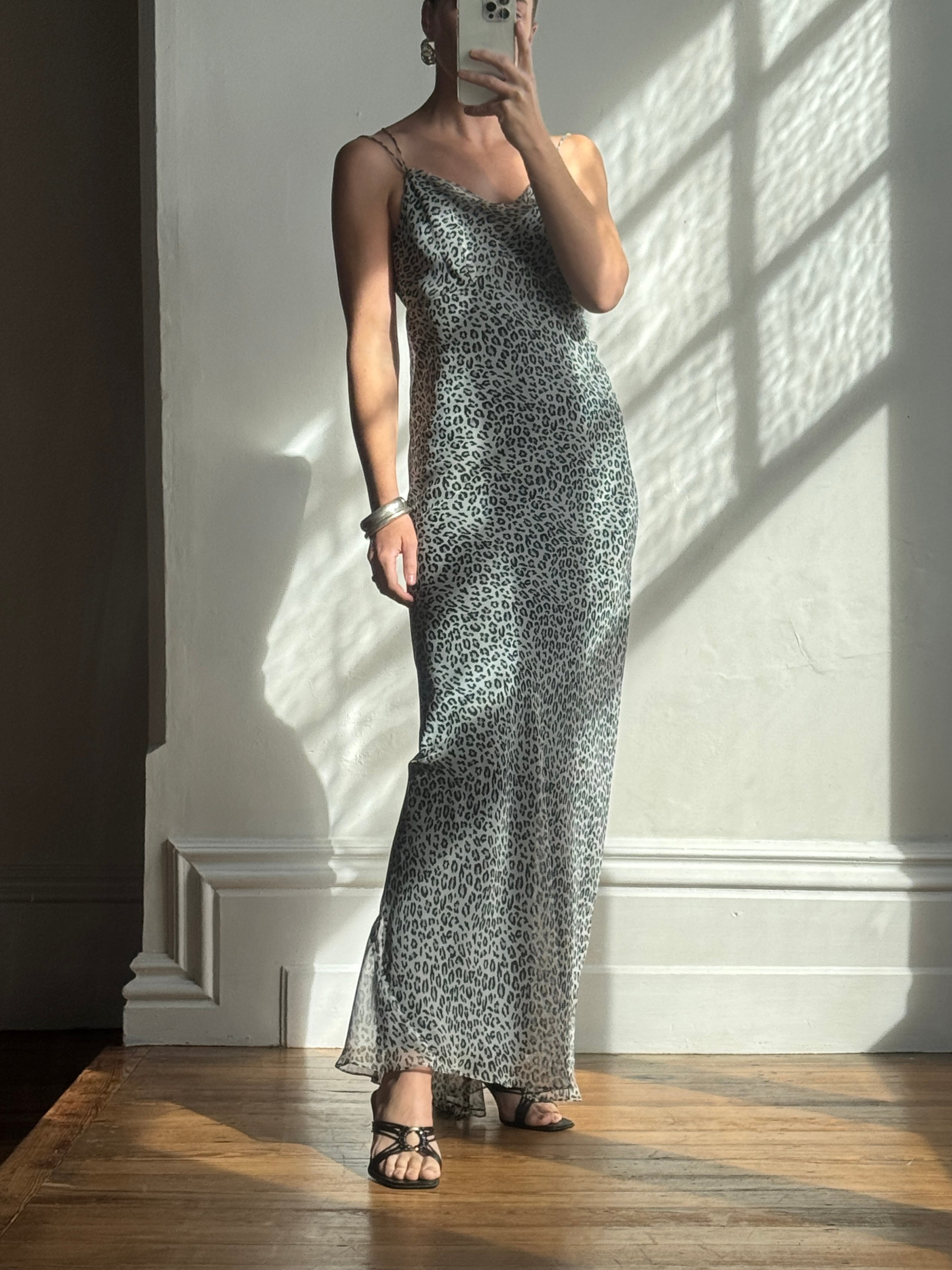 Vintage 90s Australian Made Cowl Neck Slip Dress Cool Leopard