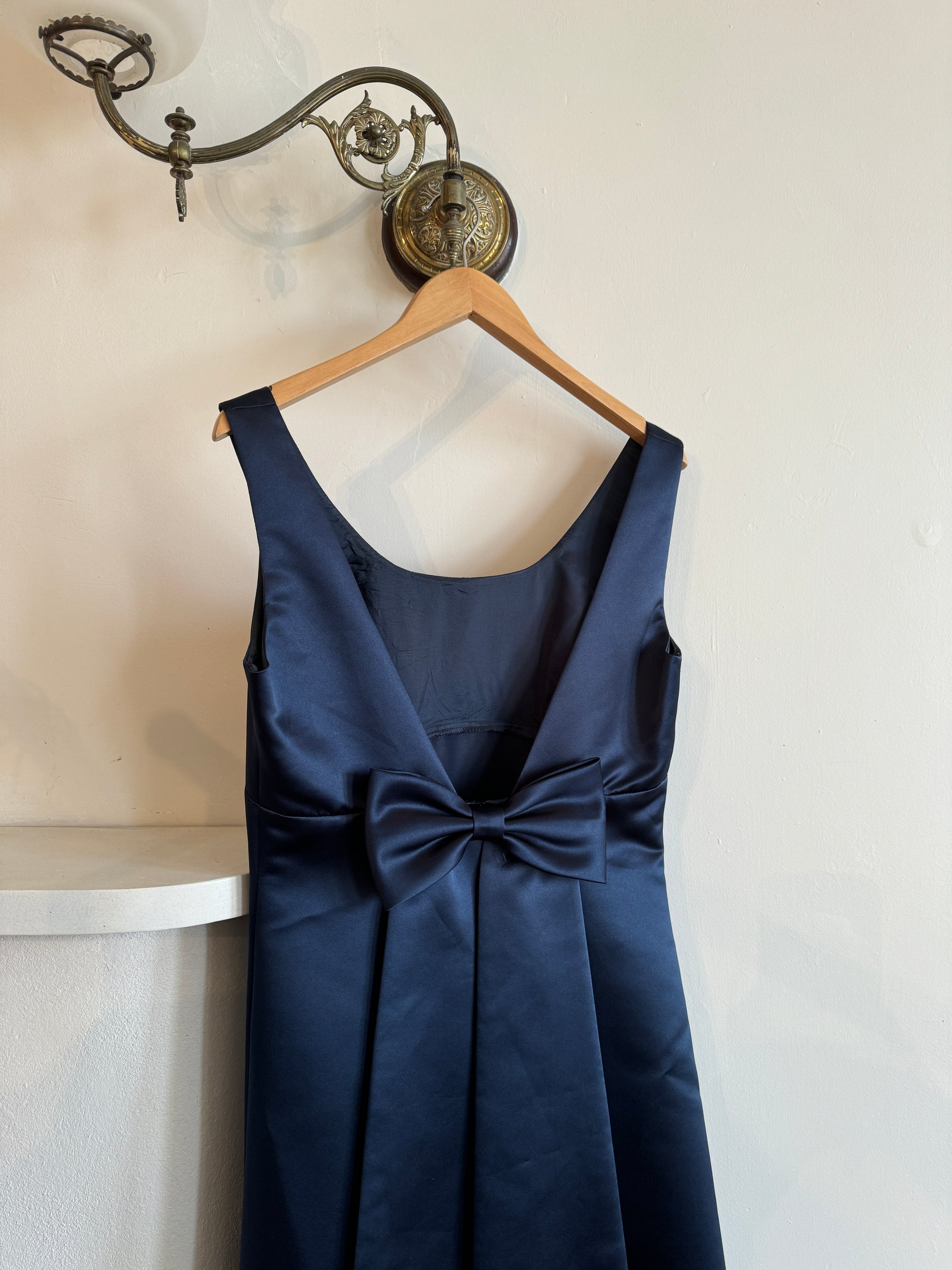 Vintage 90s Satin Bow Gown Navy