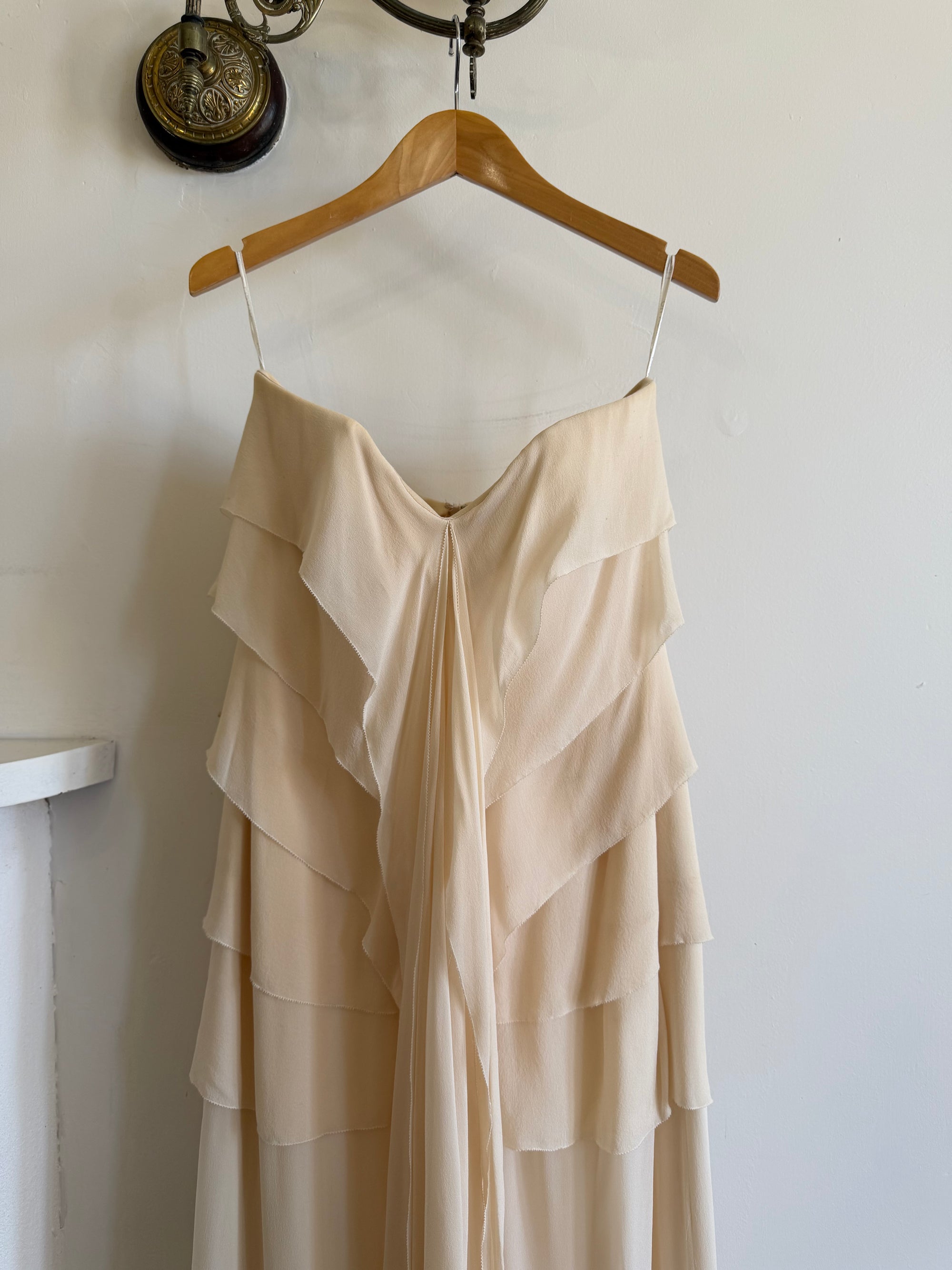 Vintage 90s Pure Silk Waterfall Strapless Bridal Gown