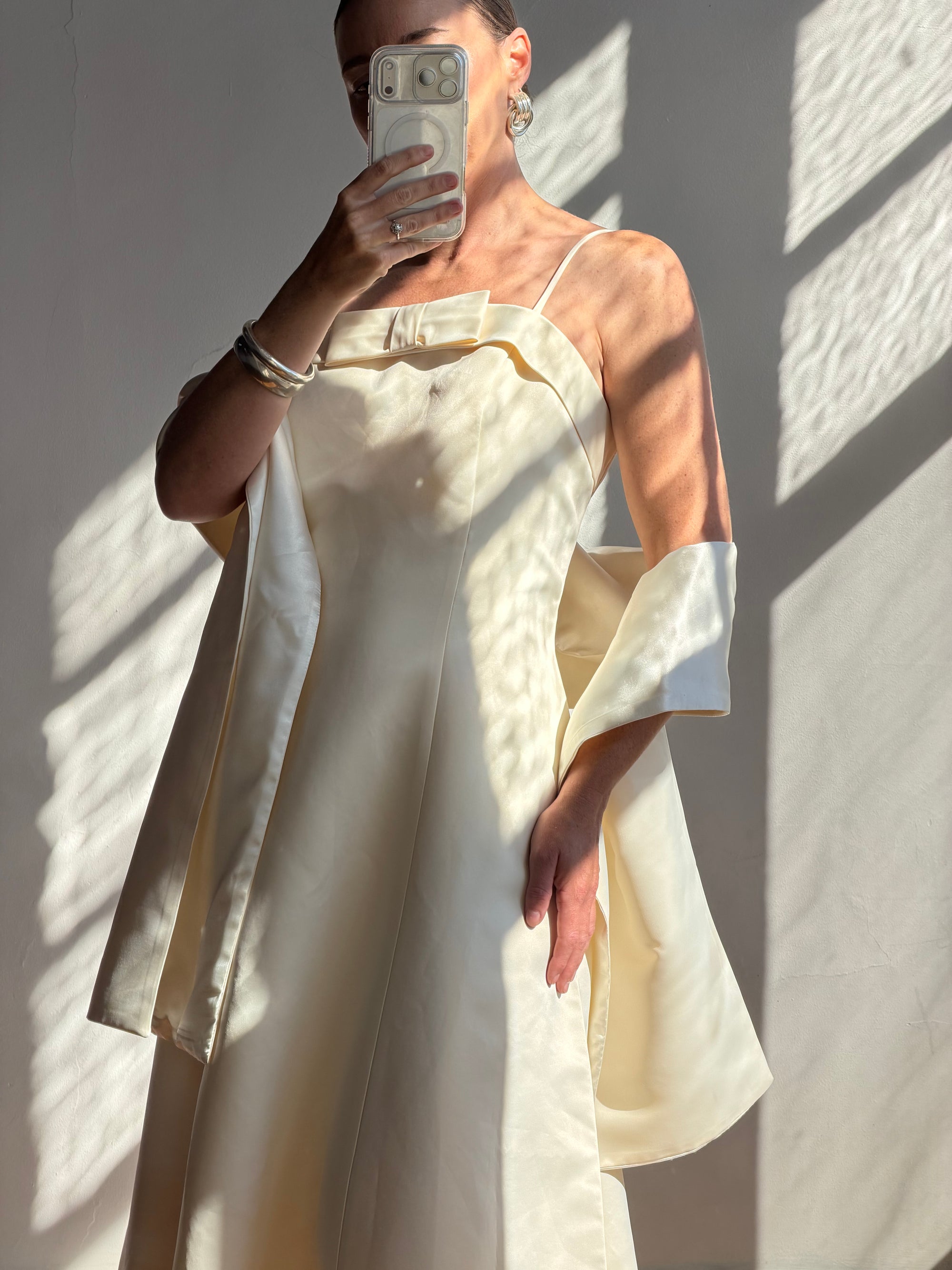 Vintage 90s Plus Size Satin Minimal Bow Wedding Dress and Sash