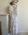 Vintage 70s Tiered Lace Wedding Dress Crisp White