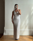 Vintage 90s Sequin Embellished Halter Bodycon Midi Dress White