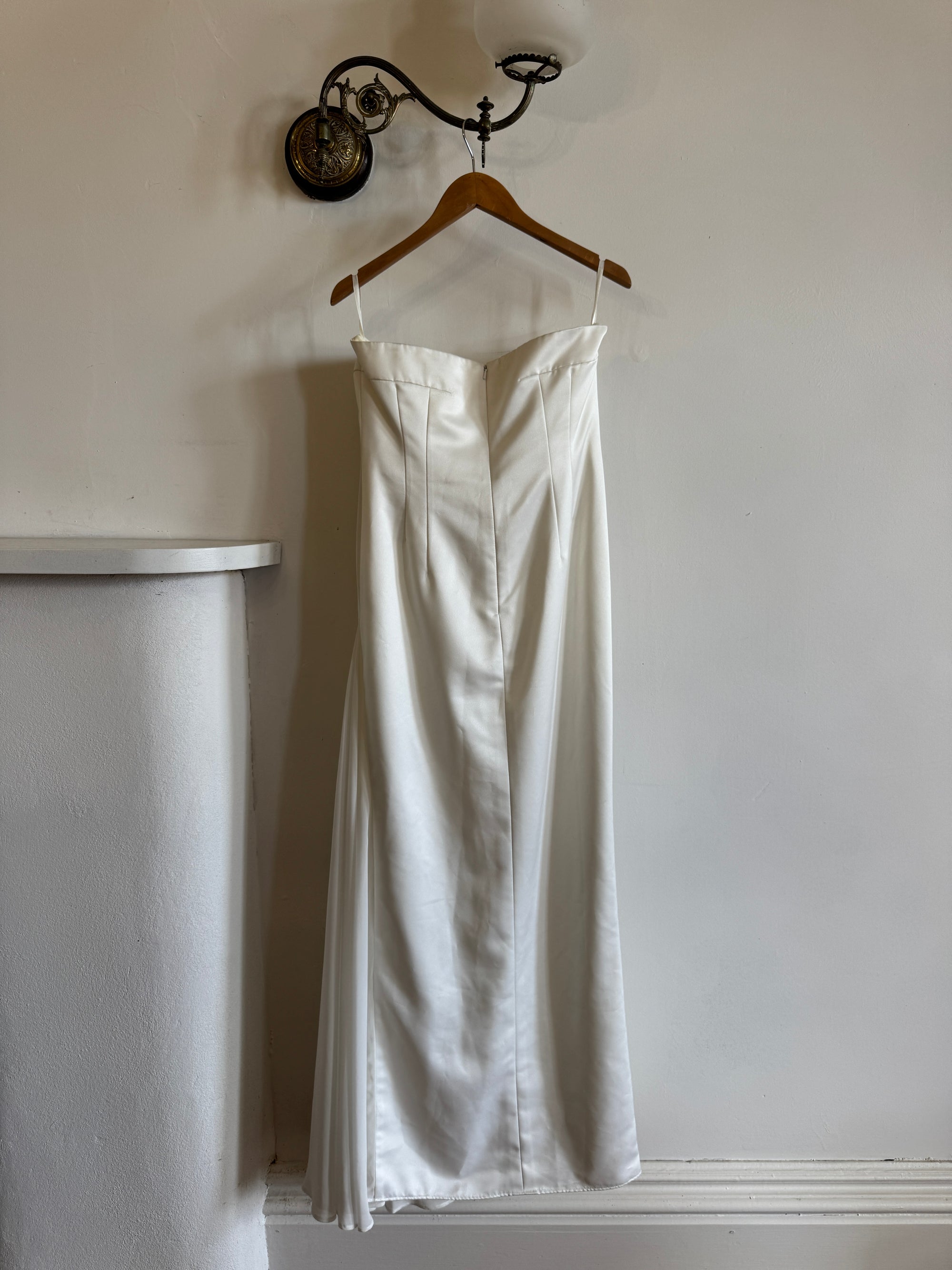 Vintage 90s Ivory Strapless Wedding Dress with Chiffon High Split