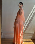 Vintage 70s Apricot Maxi Dress with Sheer Cape
