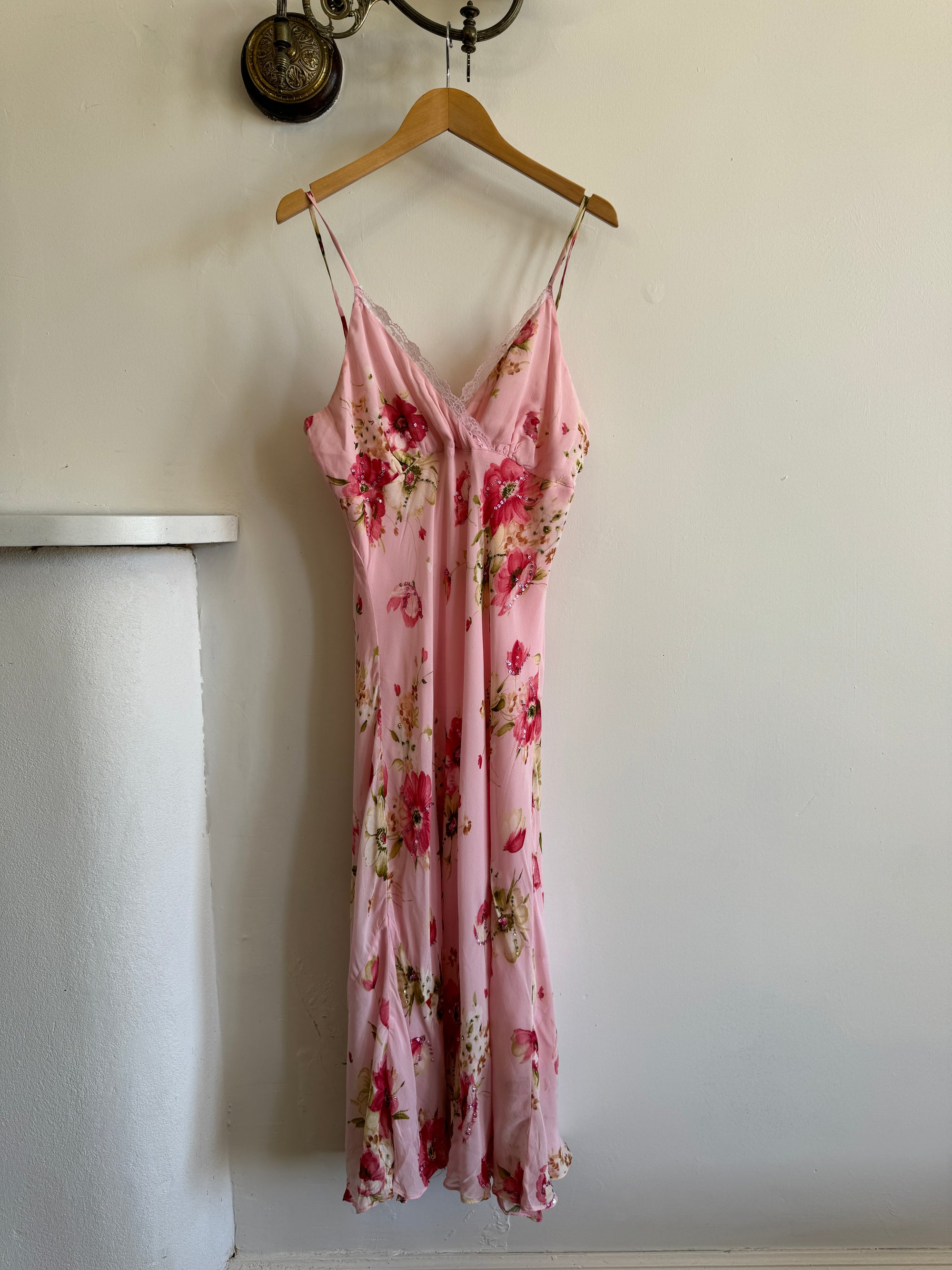 Vintage Y2K Floral Embellished Slip Dress Baby Pink