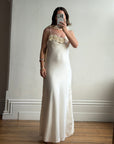 Vintage Y2K Rosette Bridal Slip Dress Champagne Satin