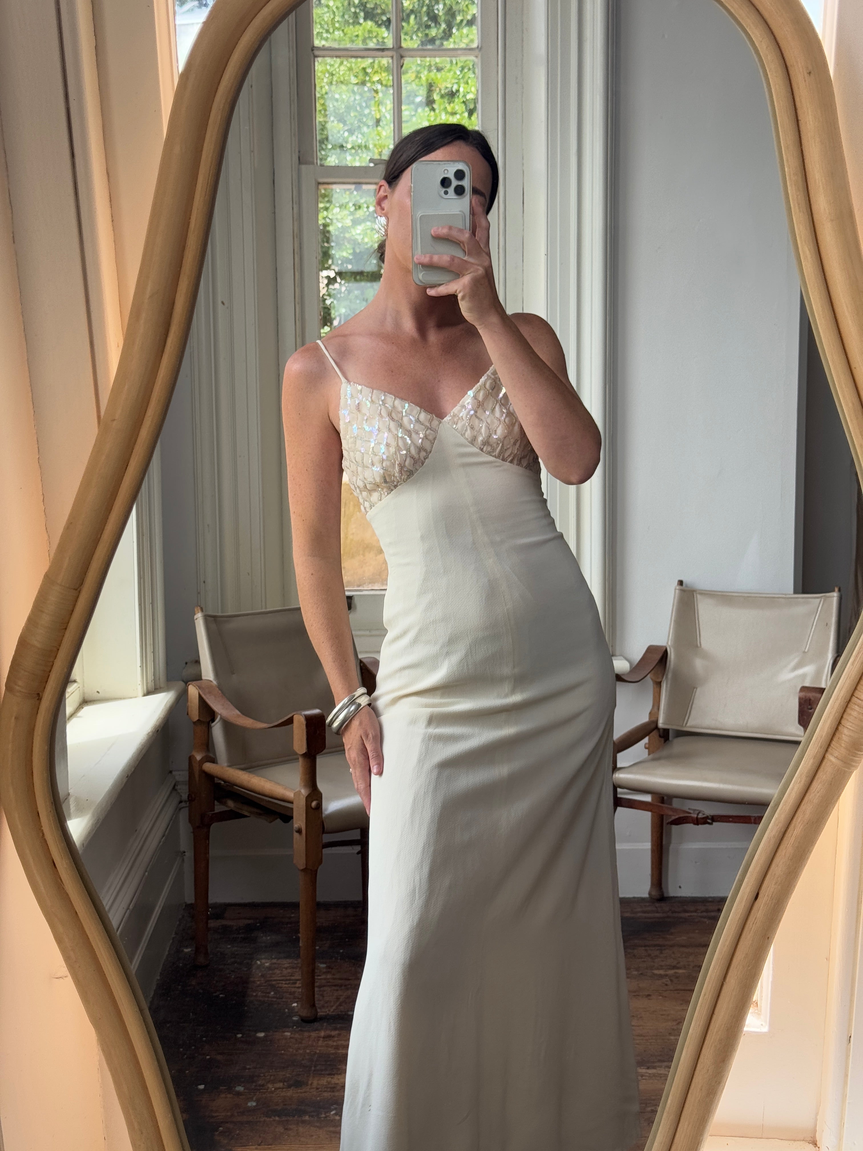 Vintage 60s Sequin and Crepe Slip Wedding Dress