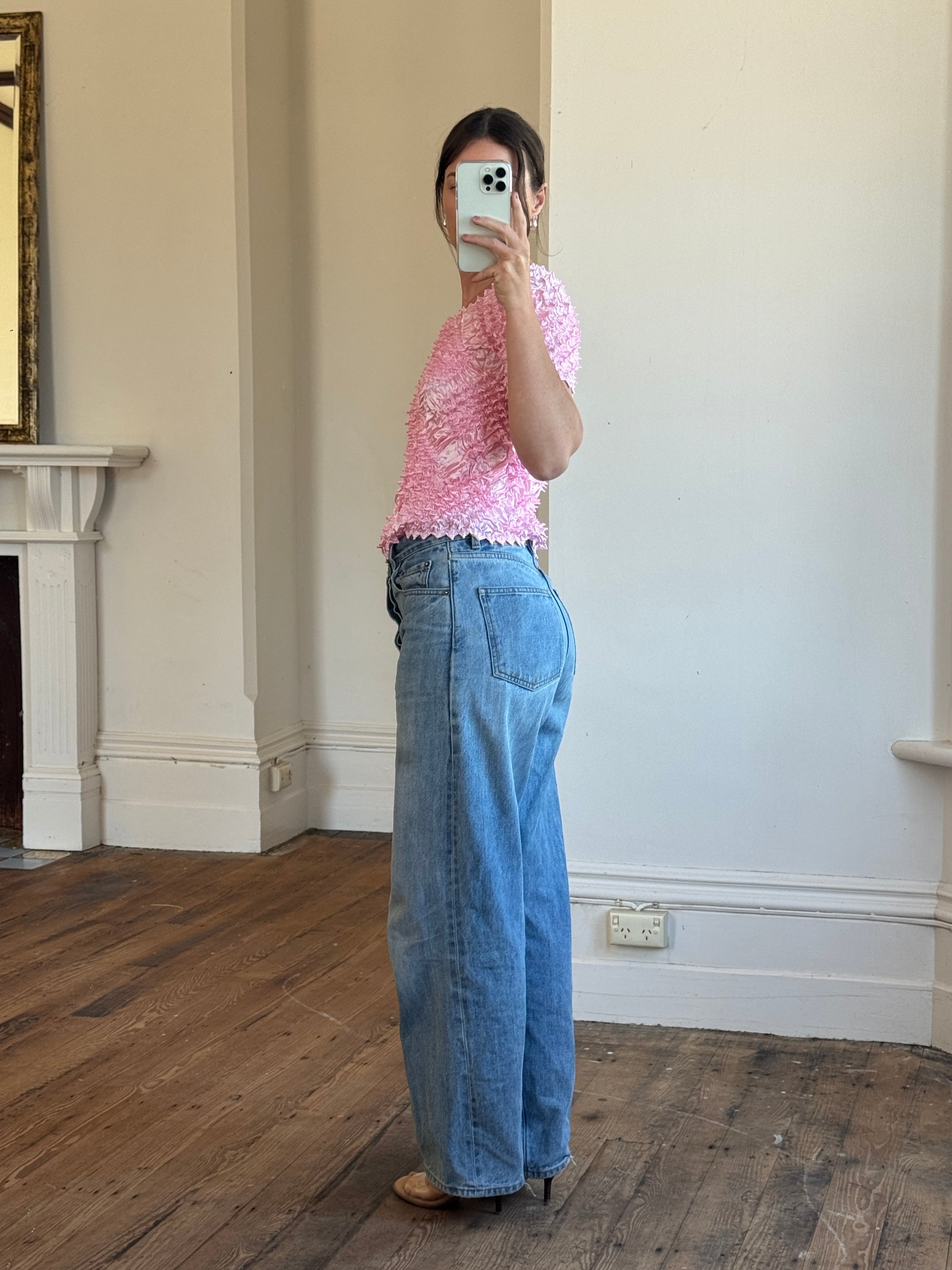 Vintages 90s Crinkle Stretch Top Candy Pink