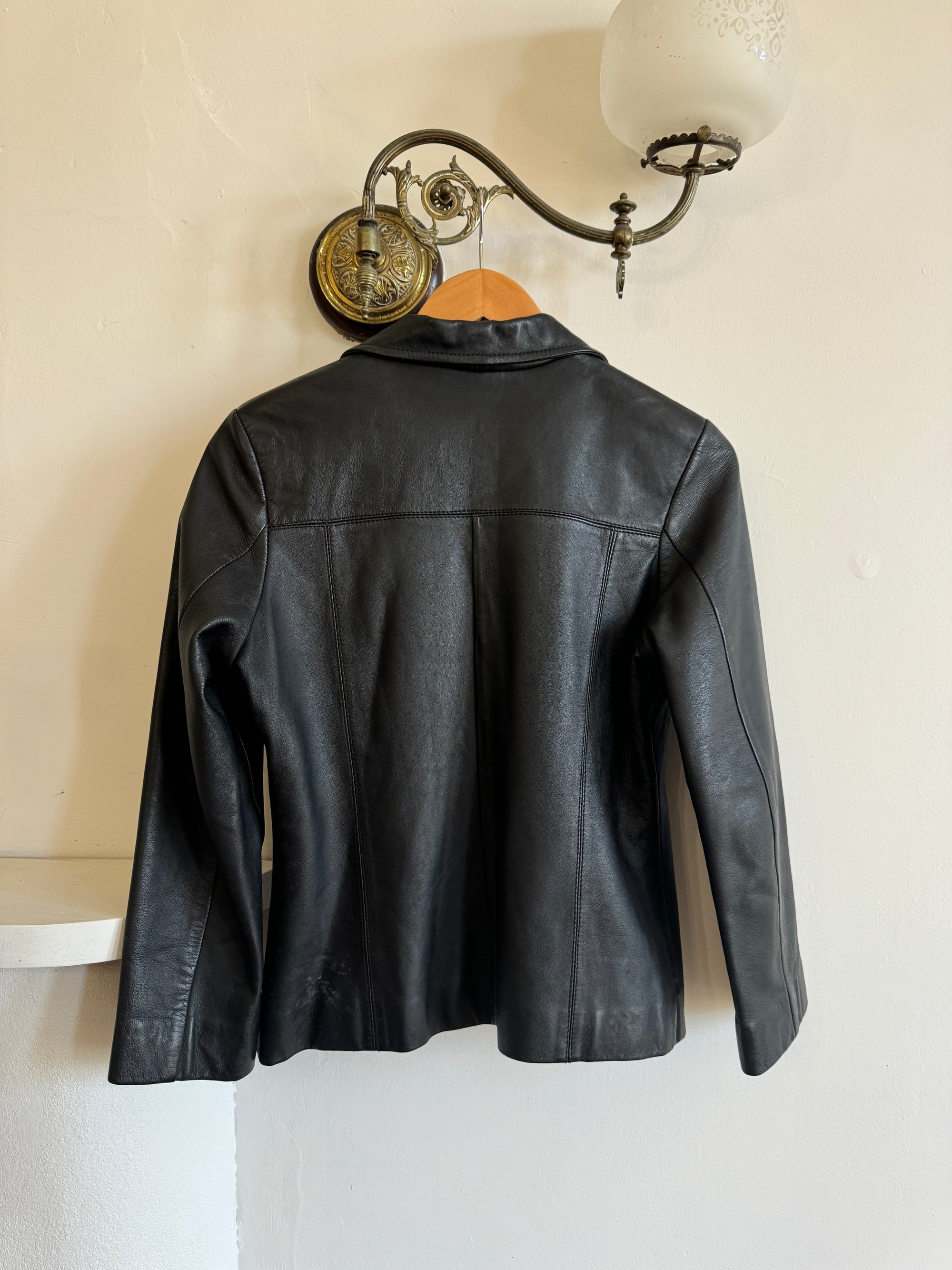 Vintage 90s Zip Front Leather Jacket Noir