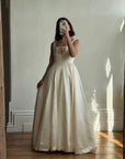 Vintage 90s Silk Satin Scoop Princess Wedding Gown Cream