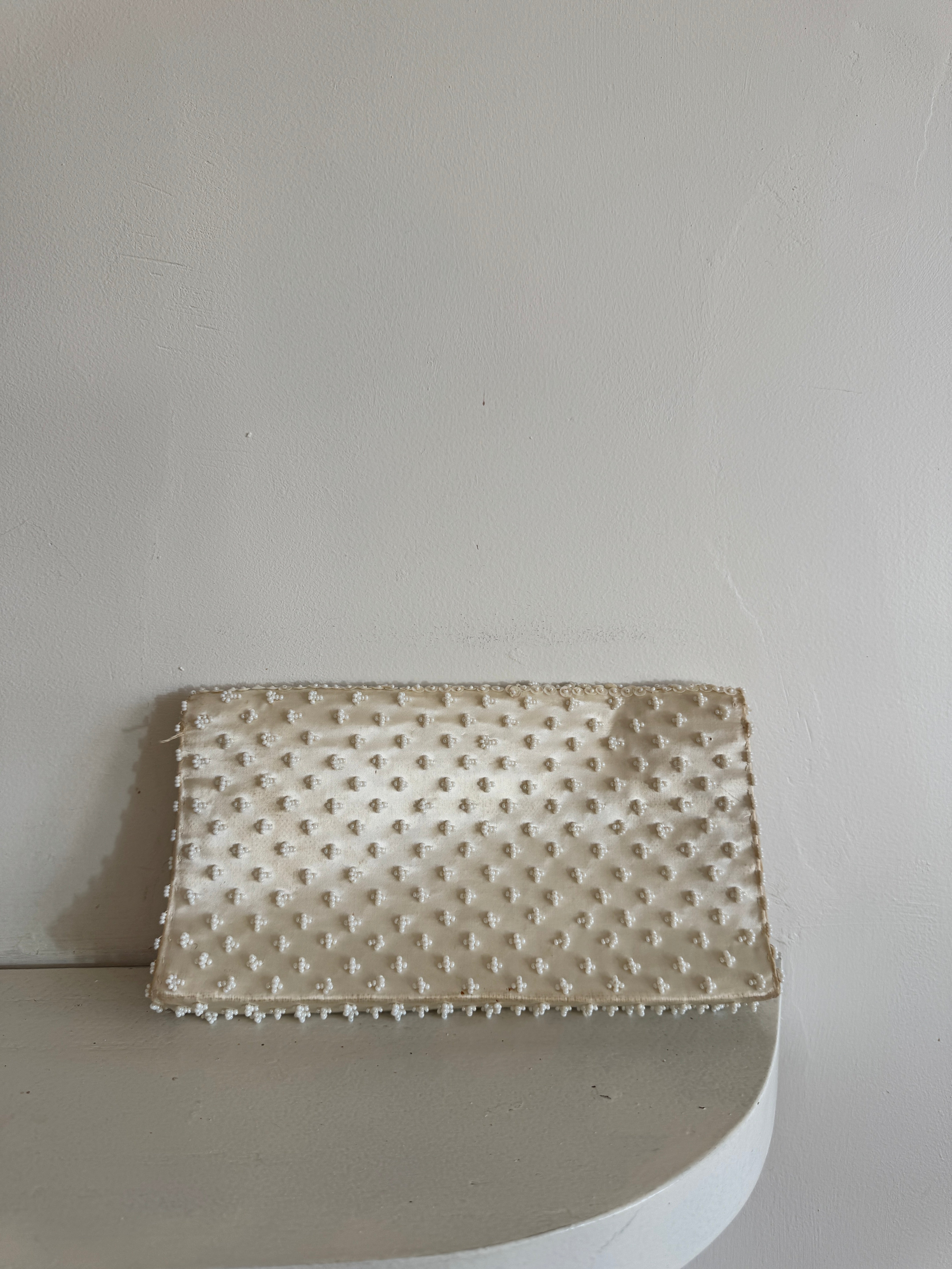 Vintage Stardust Rectangle Beaded Clutch Ivory