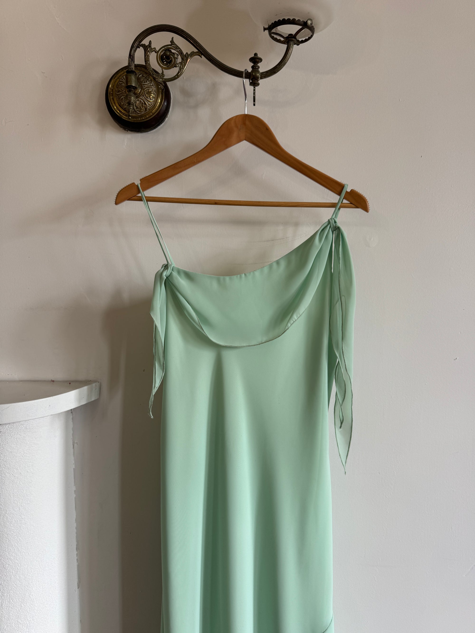 Vintage Y2K Asymmetric Chiffon Ruffle Dress Mint Green