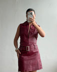 Vintage 90s Burgundy Leather Zip Front Dress