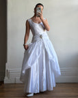 Vintage 90s Strappy Wedding Dress With Rosette Cape Pearl