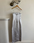 Vintage 90s Baby Blue Satin Embroidered Floral Column Midi