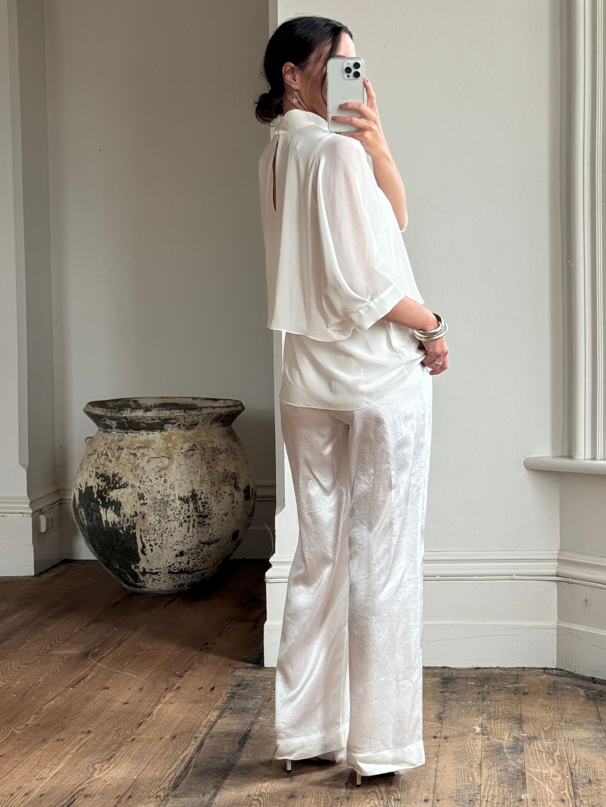 Vintage Y2K Sheer Chiffon Sheer Tiered Blouse