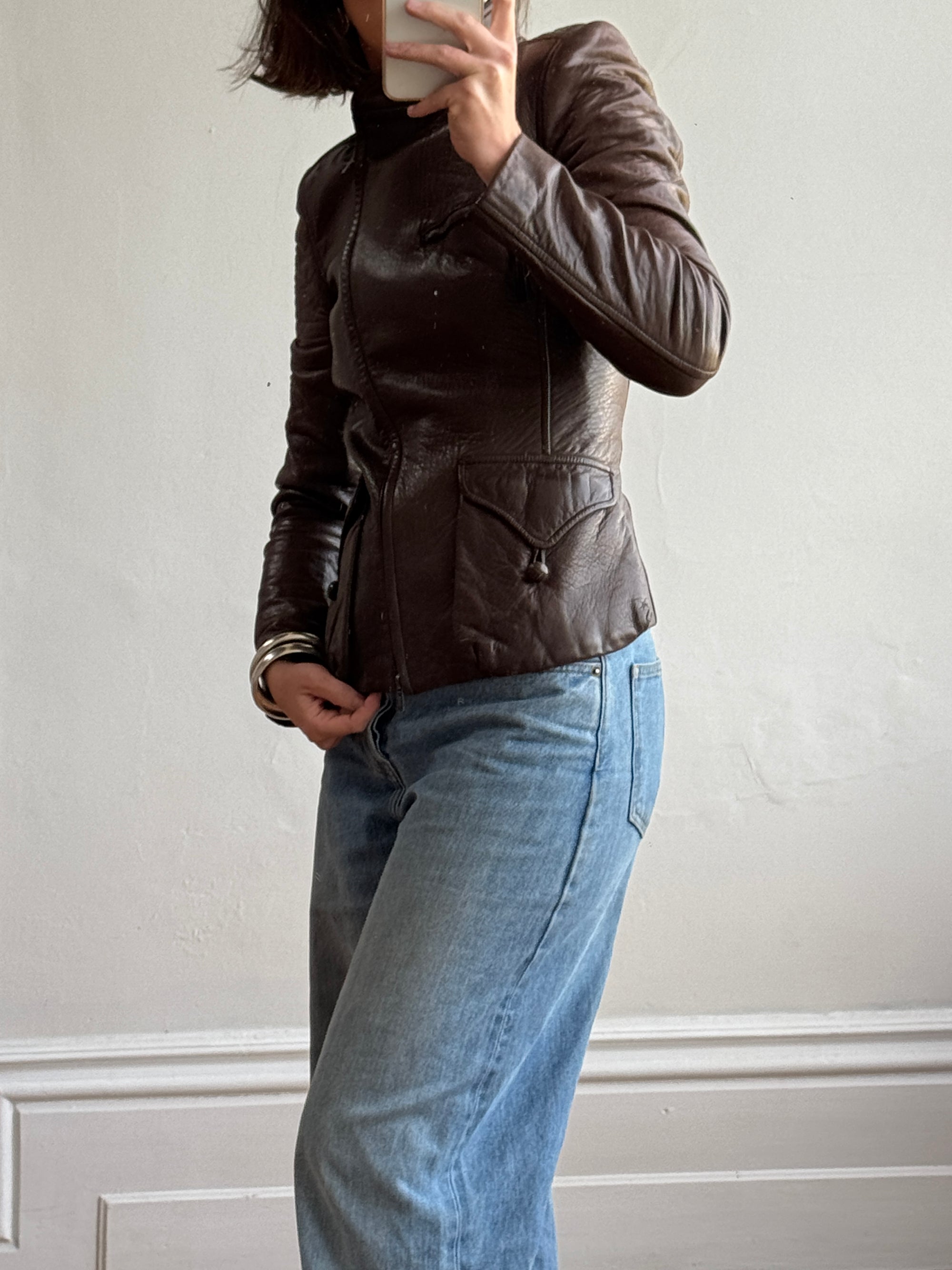Vintage Y2K YSL Rive Gauche Leather Jacket Chocolate
