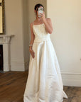 Vintage 90s Brocade Corset Satin Bridal Gown Champagne