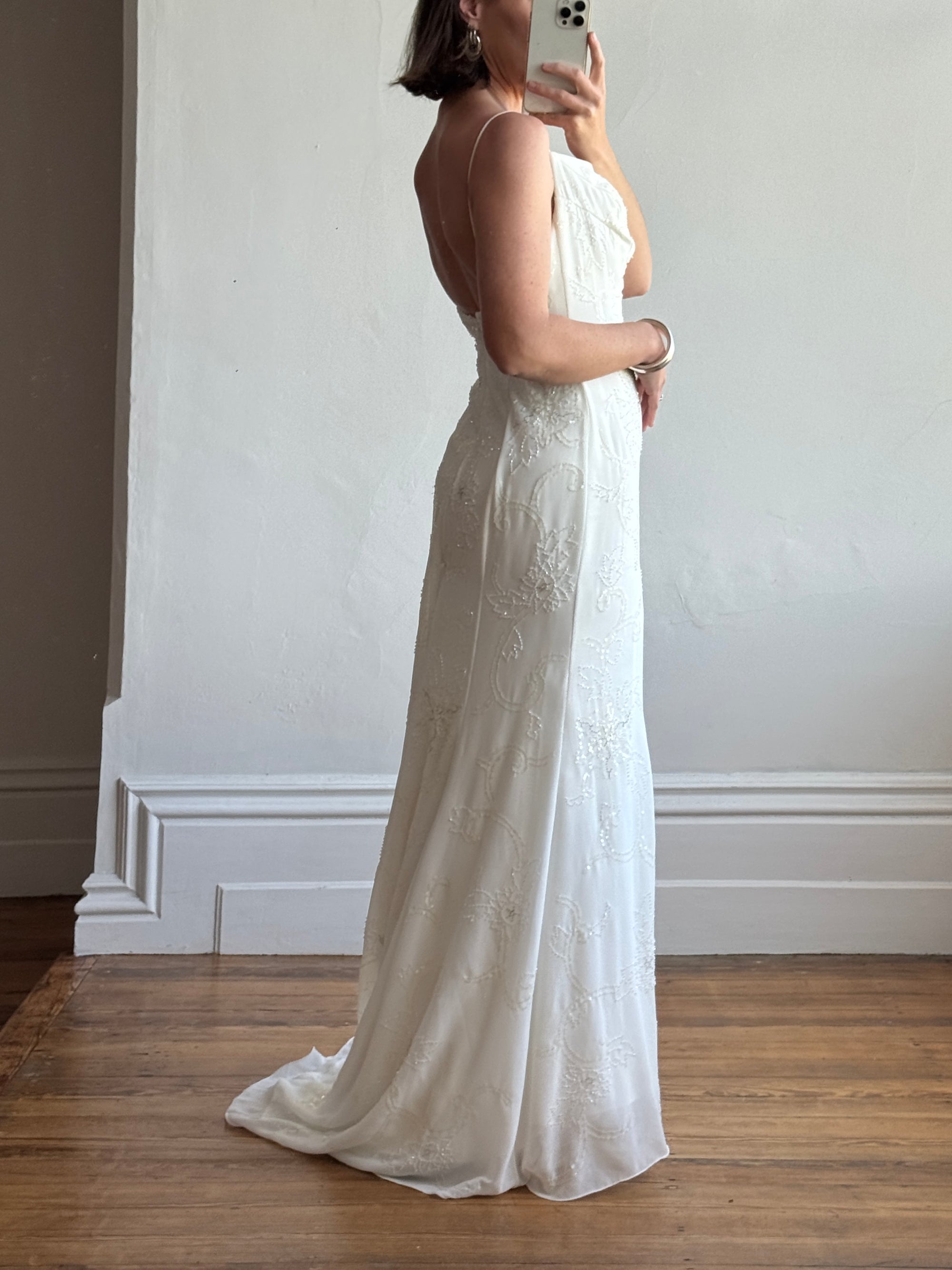 Vintage Y2K Slinky Beaded Wedding Slip Dress