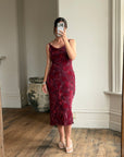 Vintage 90s Burnt Velvet Cowl Neck Dress Plum