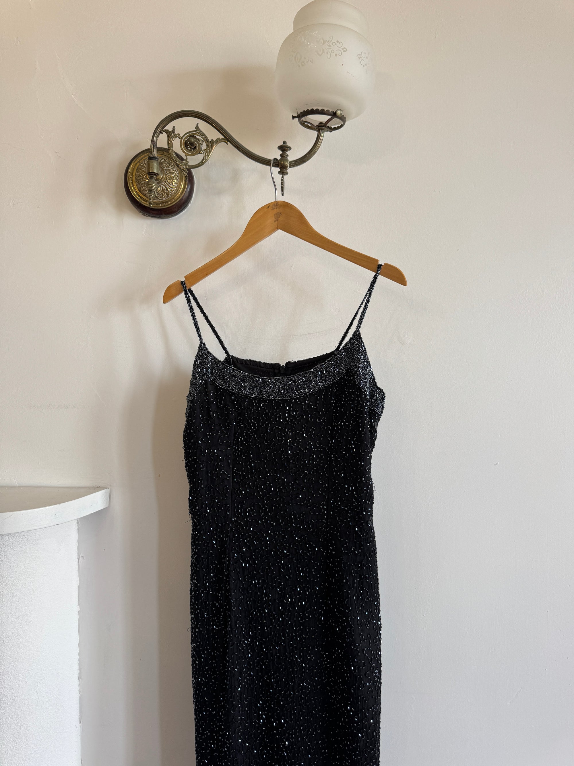 Vintage 90s Pure Silk Sparkle Dress Noir