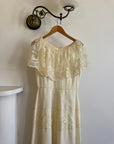 Vintage 70s Creme Tiered Lace Wedding Dress with Pleats