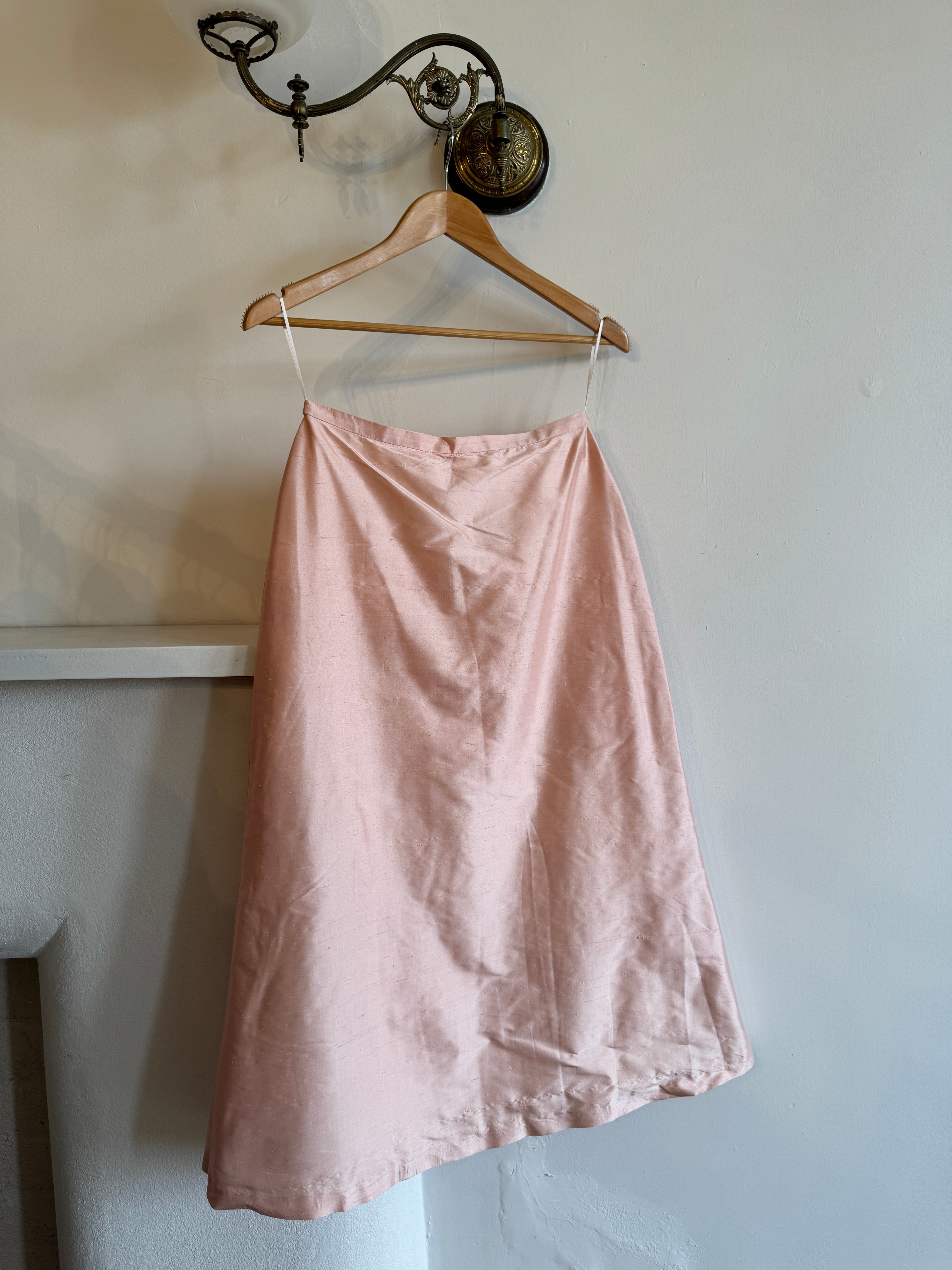 Vintage Pink Pure Silk High Waist Midi Skirt