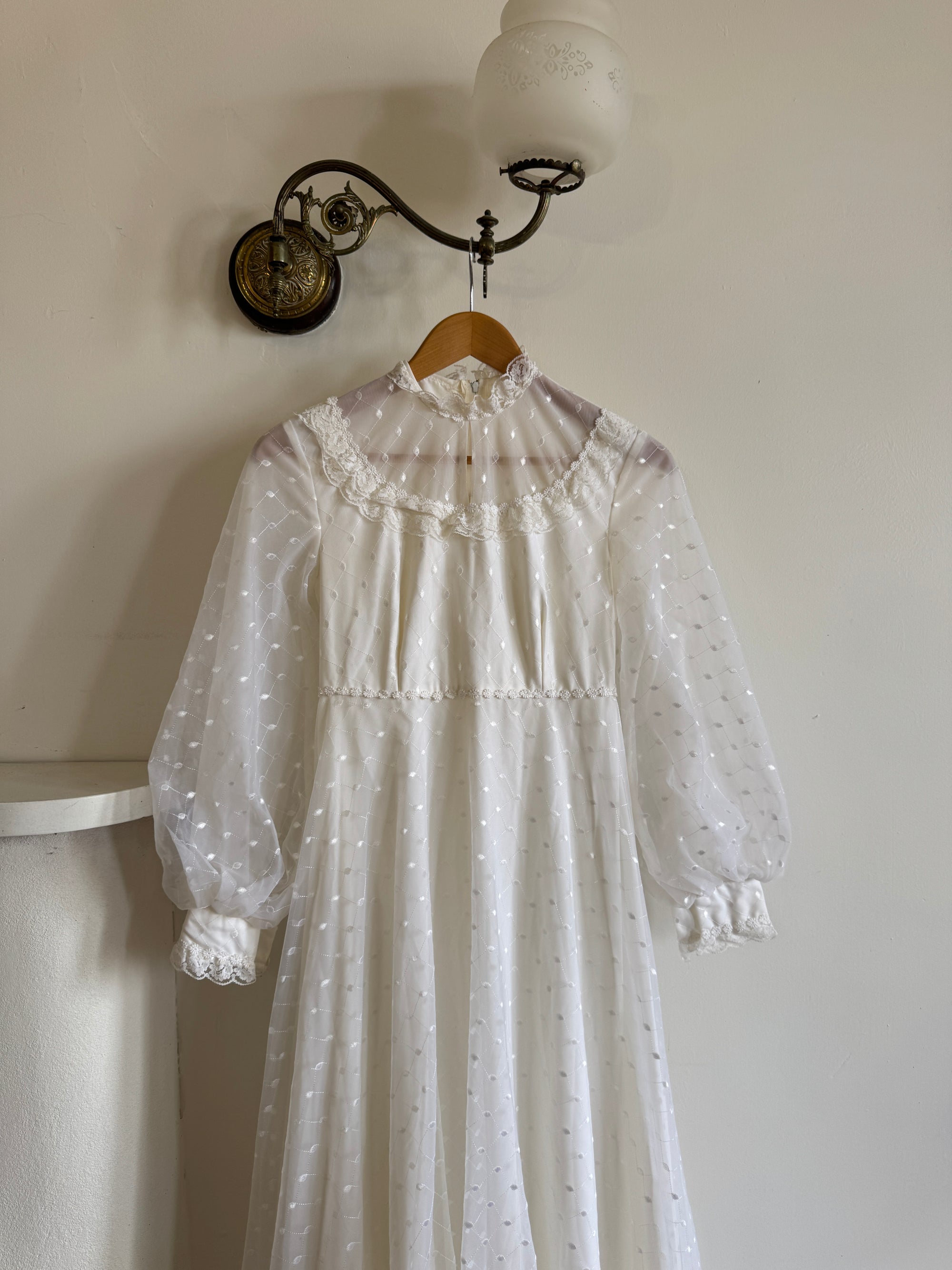 Vintage 70s Swiss Dot Prairie Wedding Dress