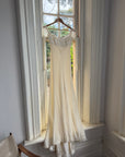 Vintage 90s Pure Silk Chiffon Empire Bow Off Shoulder Wedding Dress