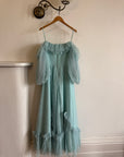 Vintage 80s Sky Blue Tulle Off Shoulder Party Dress