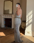 Vintage 90s Pure Silk High Front Embellished Lavender Gown