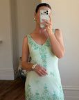 Vintage 90s Pure Silk Aquamarine Fairy Beaded Dress