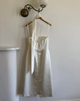 Vintage 90s Satin Strapless Bridal Midi With Neck Tie