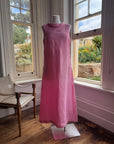 Vintage 80s Boat Neck Crinkle Dress Hot Pink