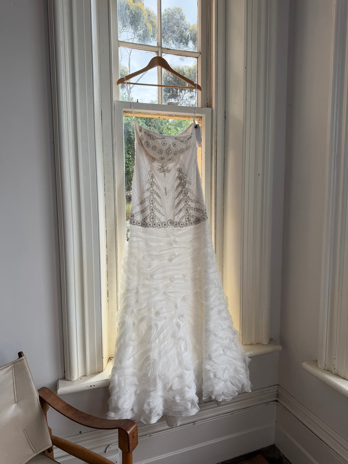 Vintage 90s Strapless Embellished Ruffled Wedding Gown
