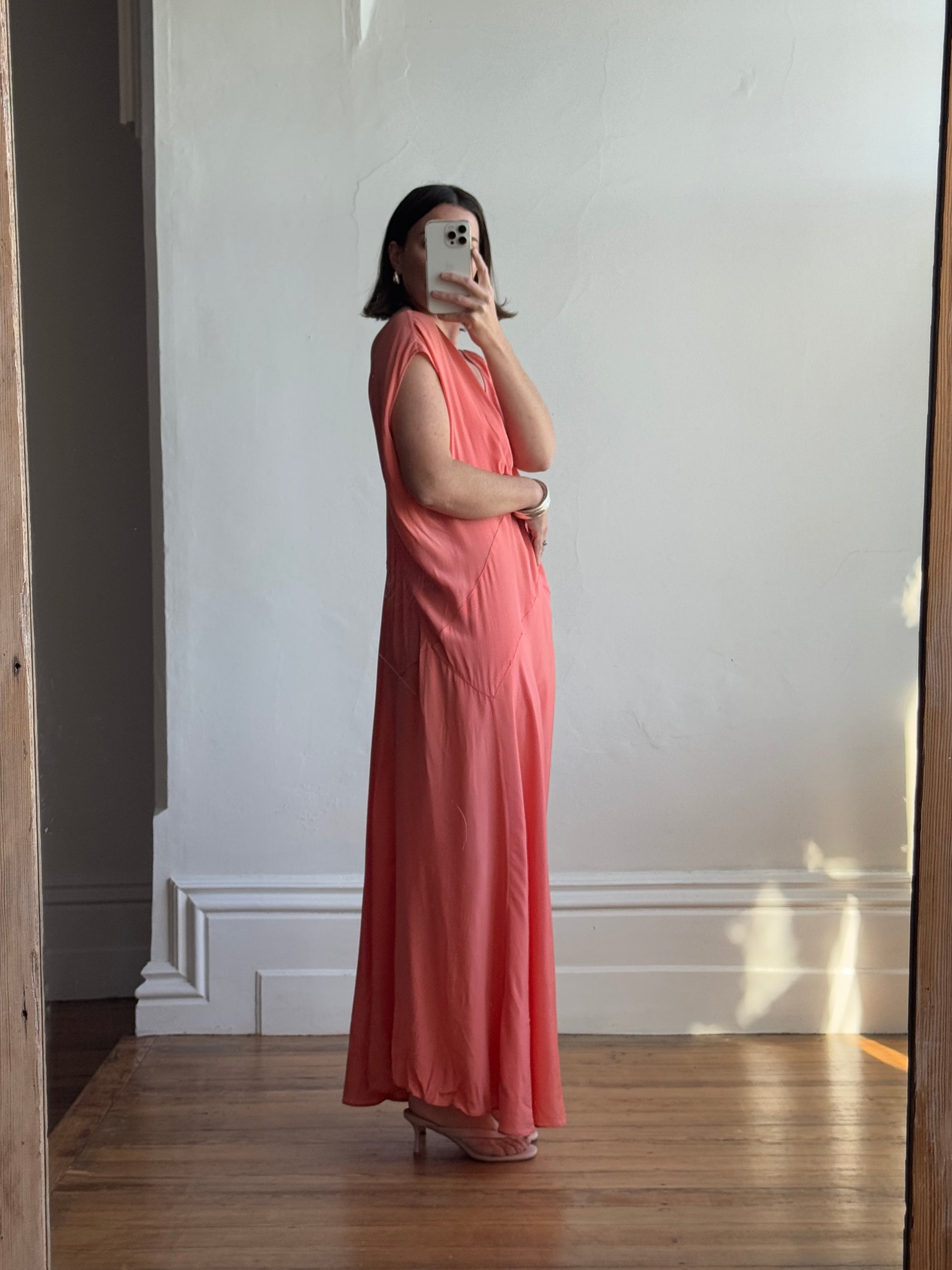 Vintage 30s Plus Size Art Deco Slip Dress Coral