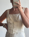 Vintage 90s Lace Up Waist Satin Column Wedding Dress
