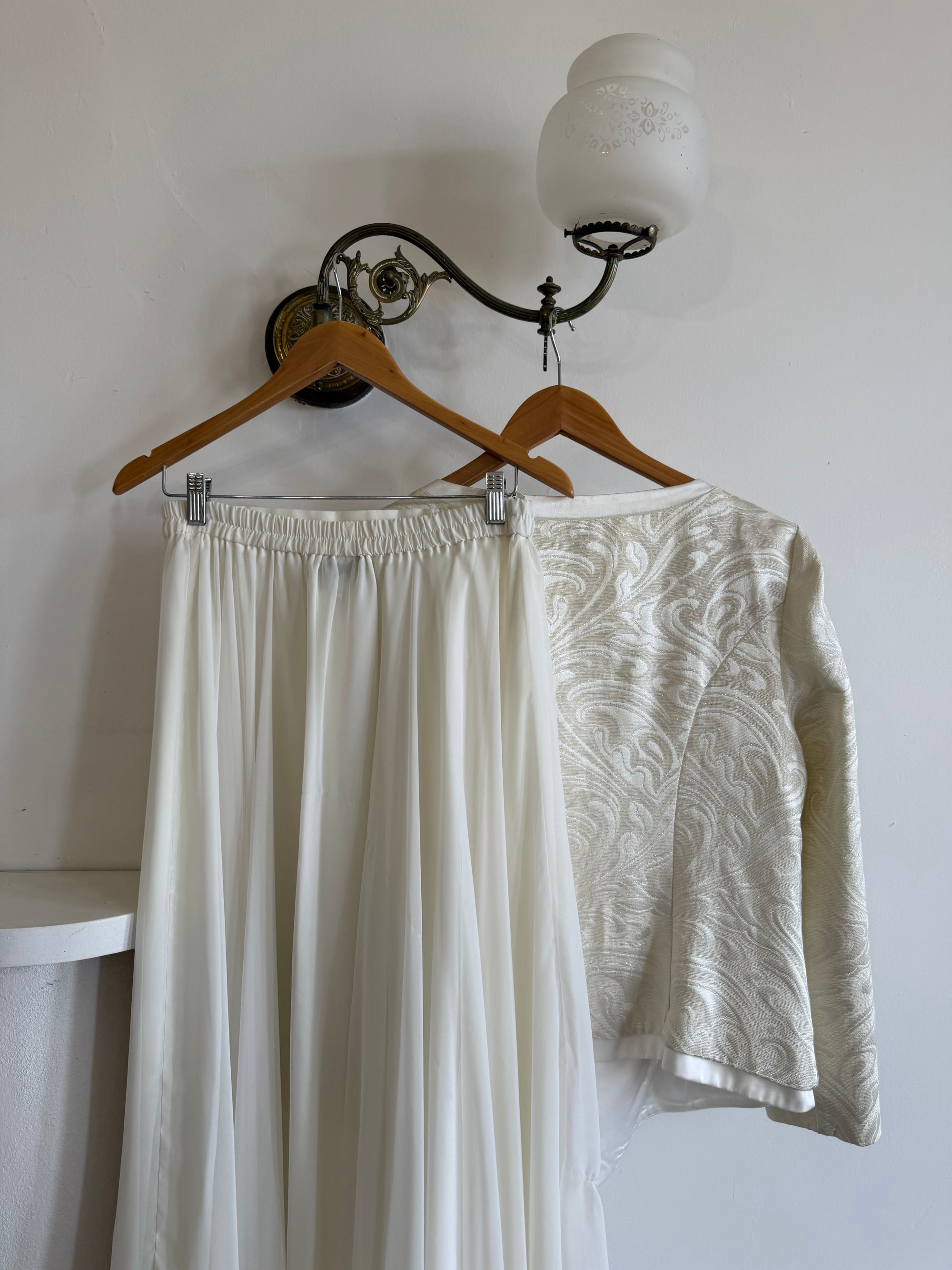 Vintage 90s Jacquard Rhinestone Jacket and Chiffon Bridal Skirt Set
