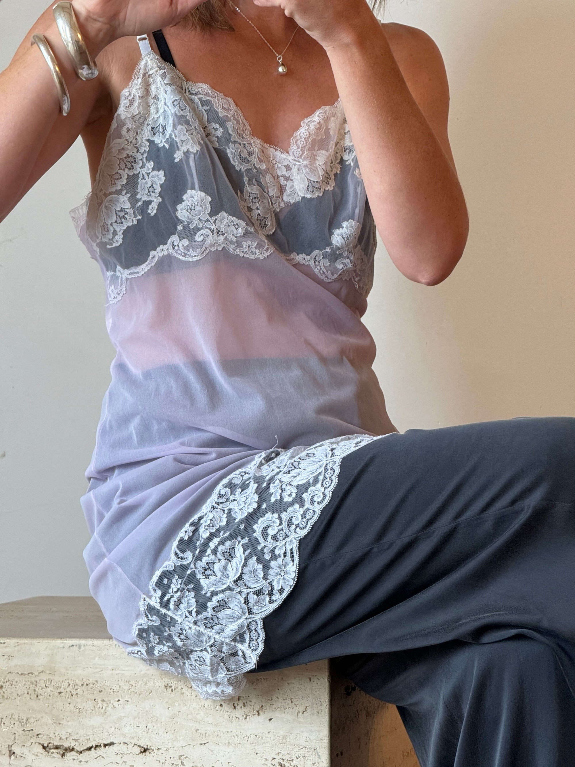 Vintage Cloudy Lilac Lace Slip Dress